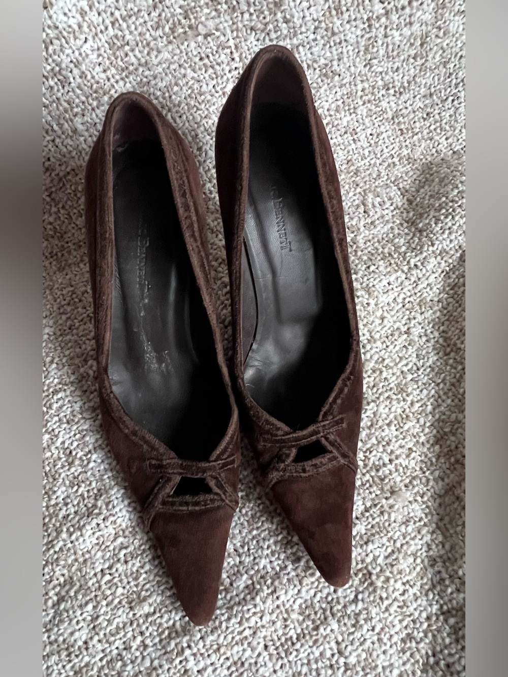 US 9.5 L.K. Bennett Brown Suede Pointed-Toe Cross-Strap Pumps